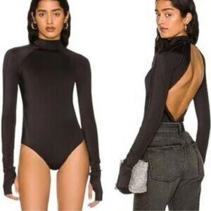 NWOT Free People HAH Gloves Off Black Swimsuit Bodysuit Mock Neck Open‎ Back Sm